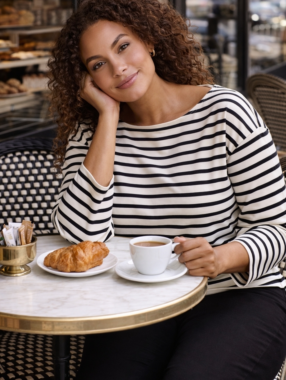 SPANX Cotton Boatneck Top  Black Ivory Stripe Long Sleeve Parisian Capsule - Picture 4 of 5